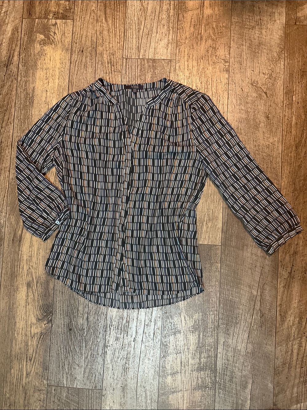 NYDJ Navy and White Patterned Button-Front Blouse
